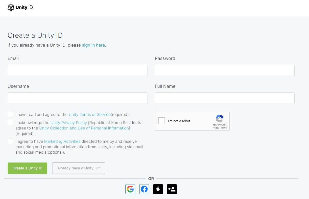 Create Unity Id